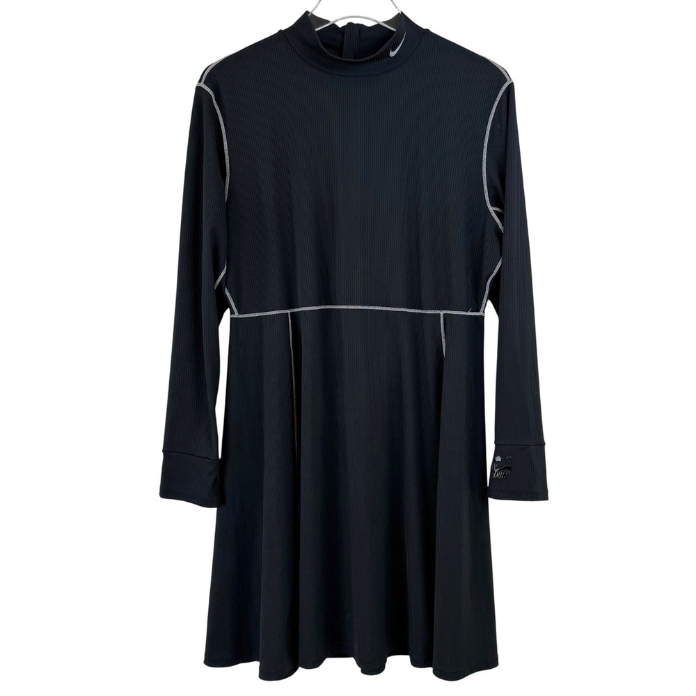 Nike Sportswear Ribbed Mock Neck Long Sleeve Dress Black CT2060-010‎ Womens XL